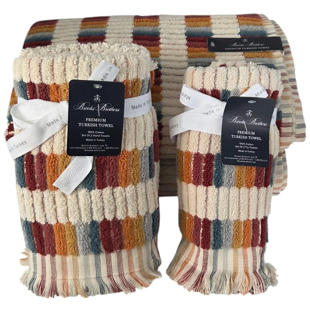Brooks Brothers 6pc‎ Premium Turkish Cotton Towel Set Multi 2 Bath 2 Hand 2 Tip